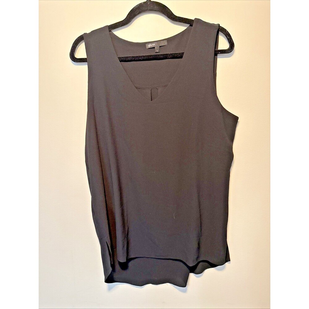 Gibson Black Sleeveless Blouse with high/low hem - Large
